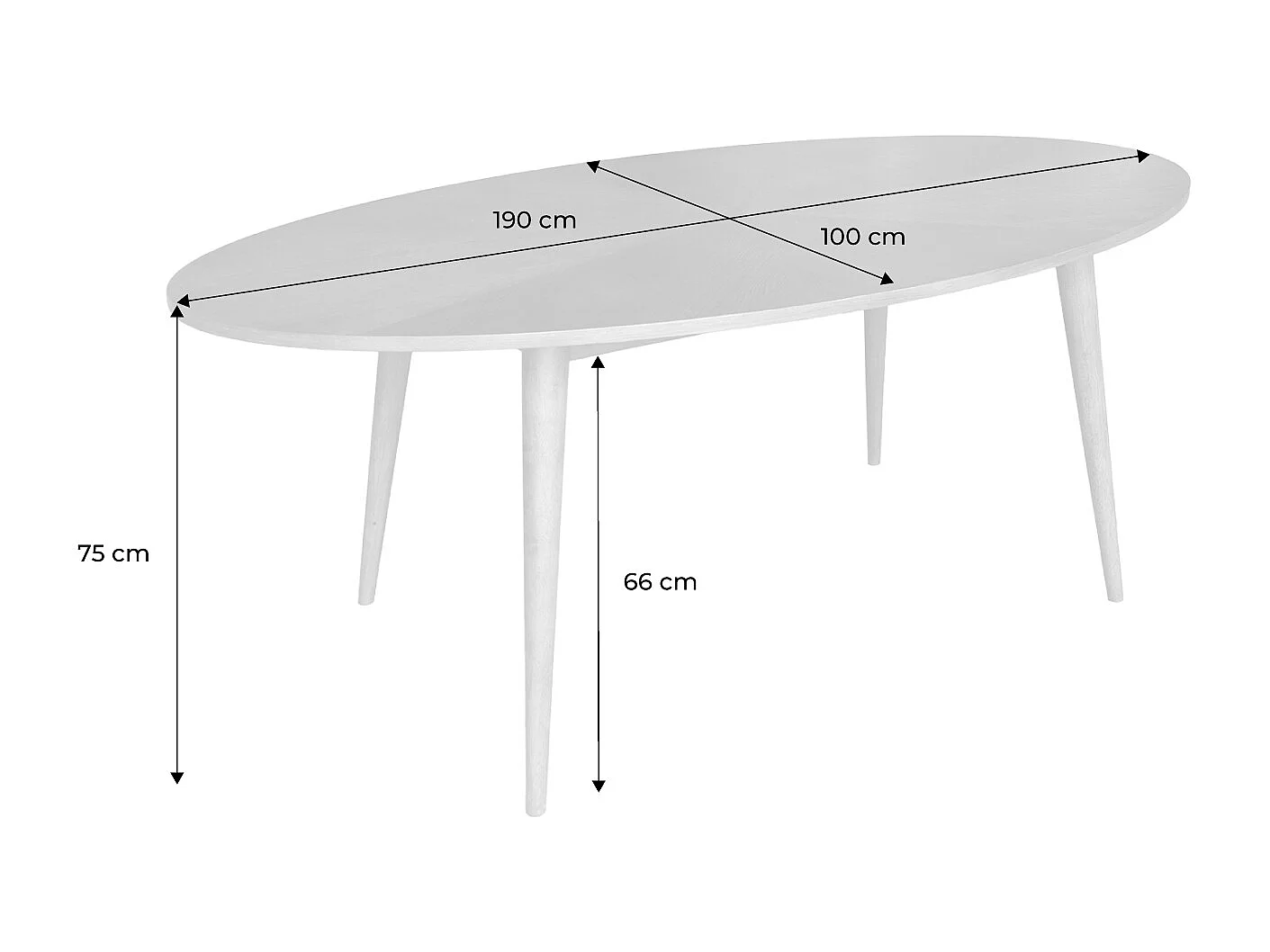 Table à manger ovale bois d'hévéa et placage chêne 6 places noir - L 190 x l 100 x H 75 cm - Diane