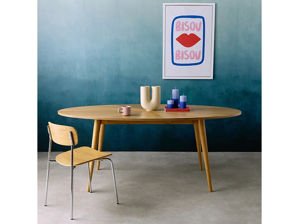 Mesa de comedor ovalada de madera de hevea y chapa de roble para 6