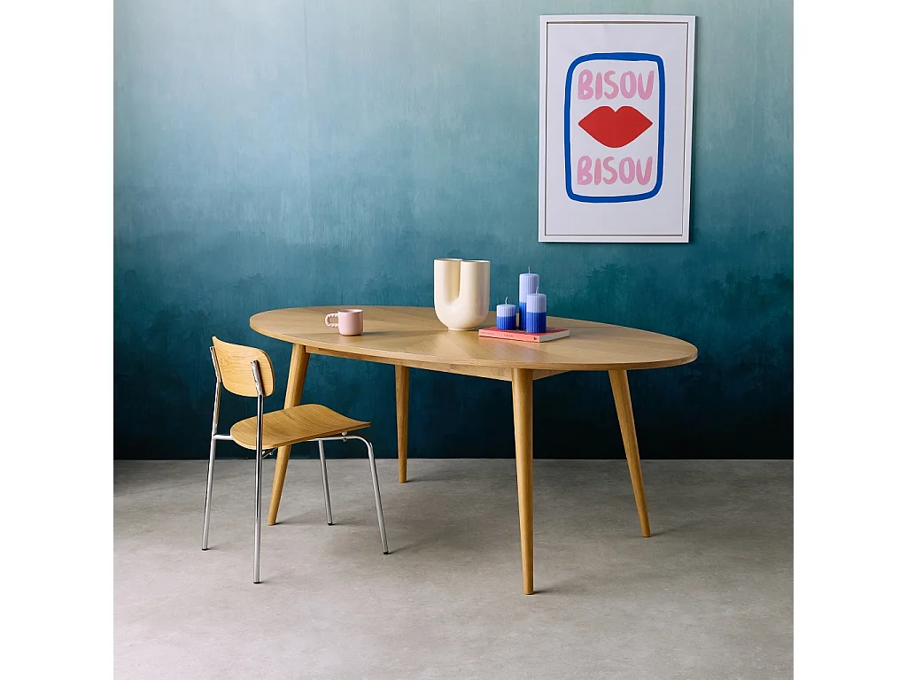 Mesa de comedor ovalada de madera de hevea y chapa de roble para 6