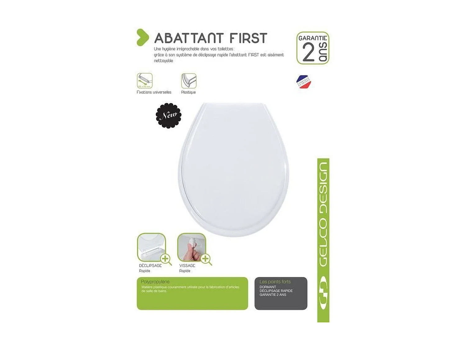 Abattant WC détachable GELCO First blanc en polypropylène