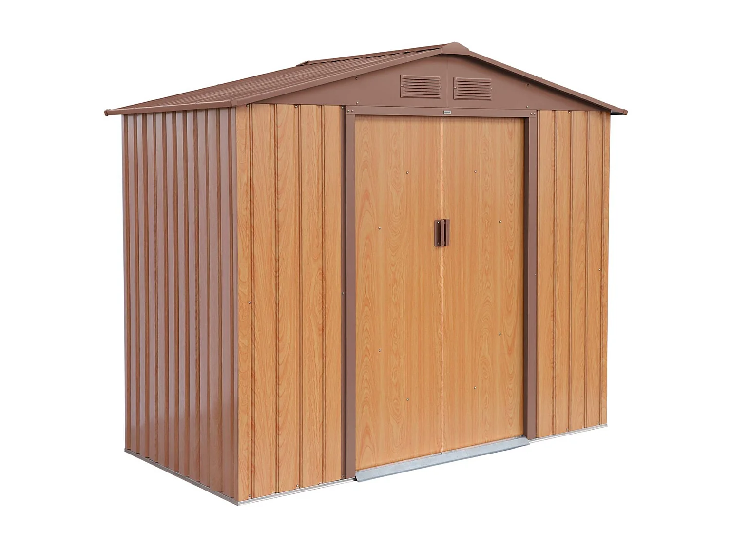 Abri de jardin en métal - Houtland. 2.71 m² chêne - Cabane à outils avec double portes coulissantes. kit de fixation sol inclus. L 213 x P 131 x H 185cm