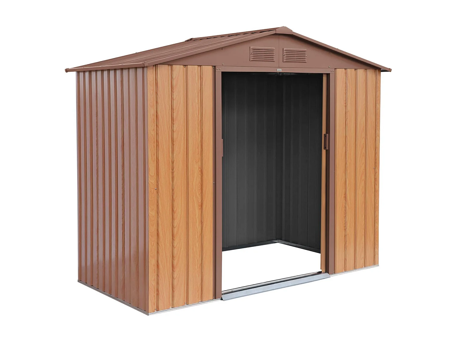 Abri de jardin en métal - Houtland. 2.71 m² chêne - Cabane à outils avec double portes coulissantes. kit de fixation sol inclus. L 213 x P 131 x H 185cm