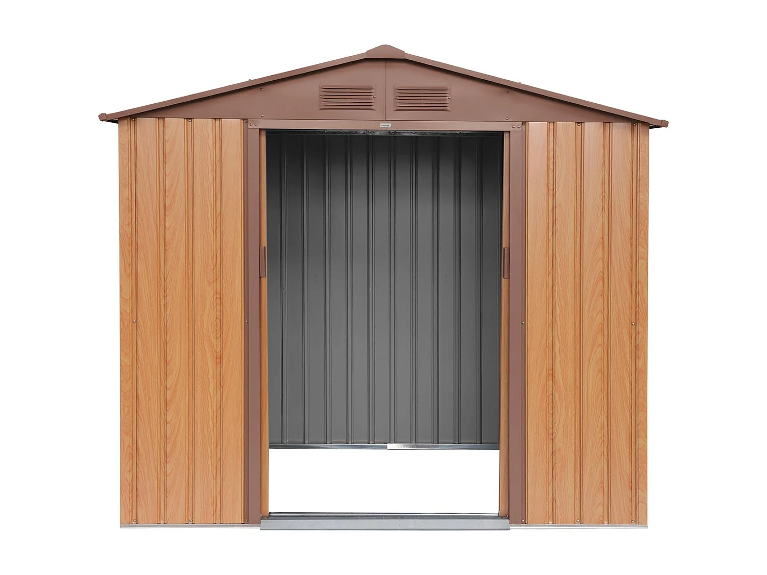 Abri de jardin en métal - Houtland. 2.71 m² chêne - Cabane à outils avec double portes coulissantes. kit de fixation sol inclus. L 213 x P 131 x H 185cm