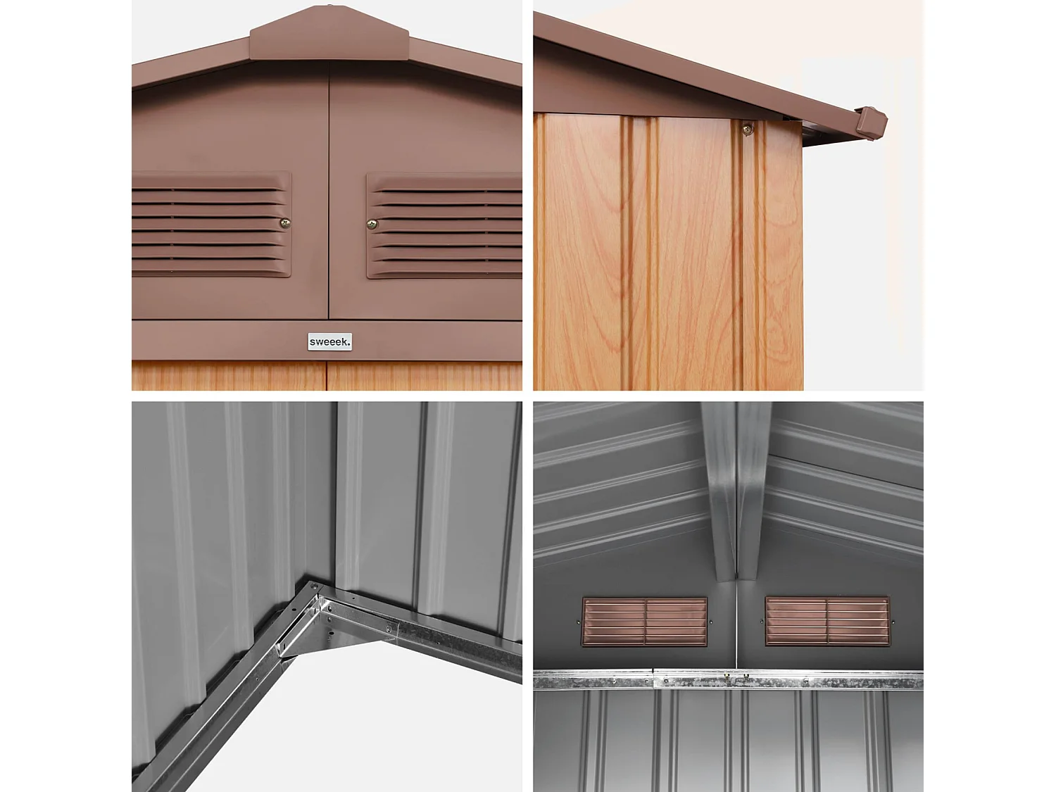 Abri de jardin en métal - Houtland. 2.71 m² chêne - Cabane à outils avec double portes coulissantes. kit de fixation sol inclus. L 213 x P 131 x H 185cm