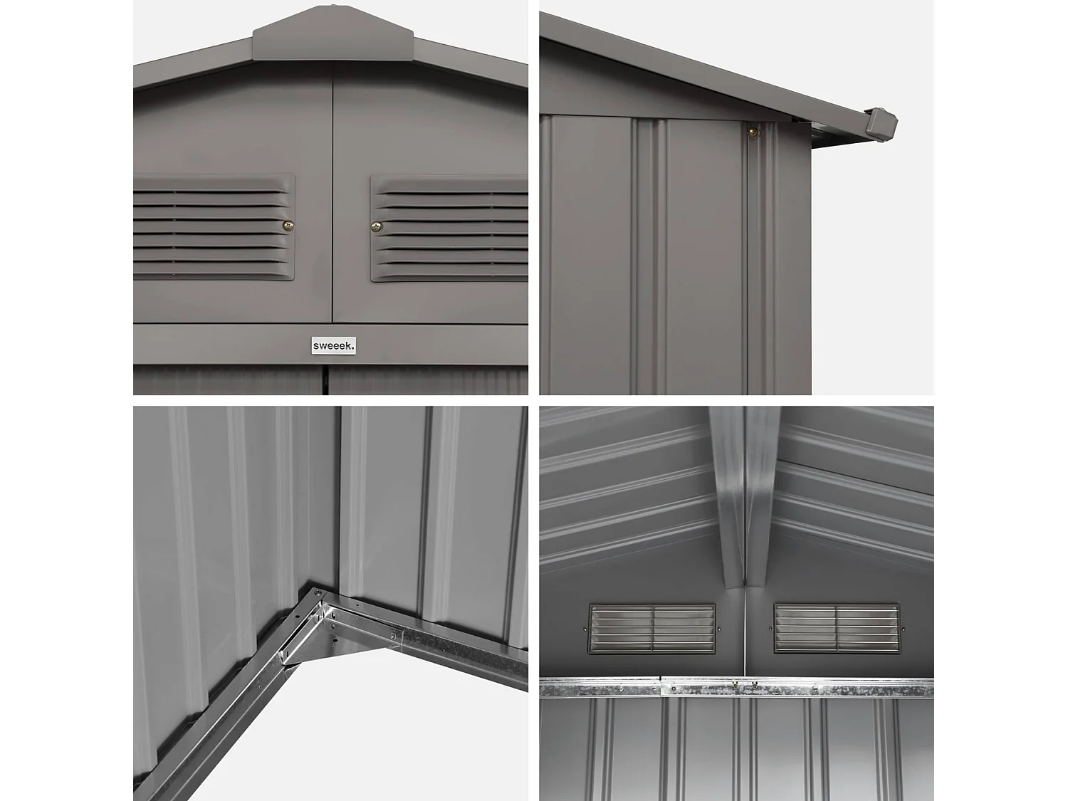 Abri de jardin en métal - Houtland. 2.71 m² taupe - Cabane à outils avec double portes coulissantes. kit de fixation sol inclus. L 213 x P 131 x H 185cm