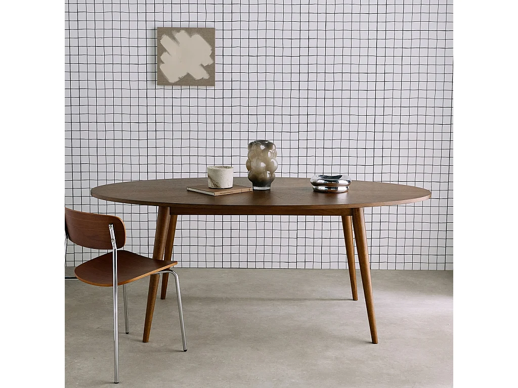 Mesa de comedor ovalada de madera de hevea y chapa de roble para 6