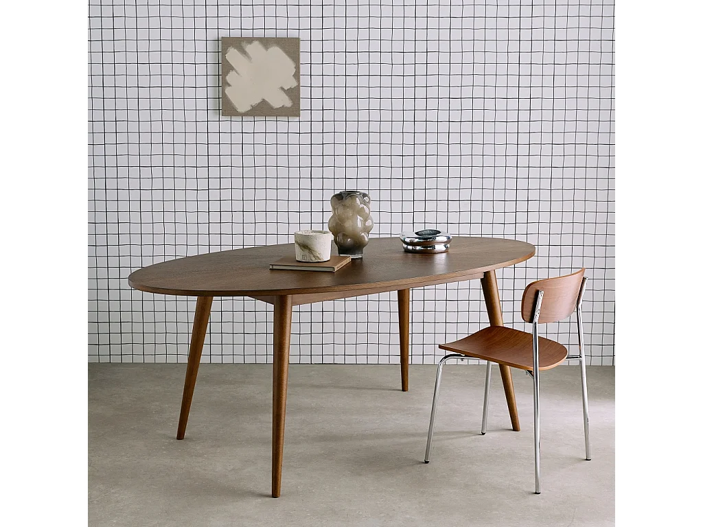Mesa de comedor ovalada de madera de hevea y chapa de roble para 6
