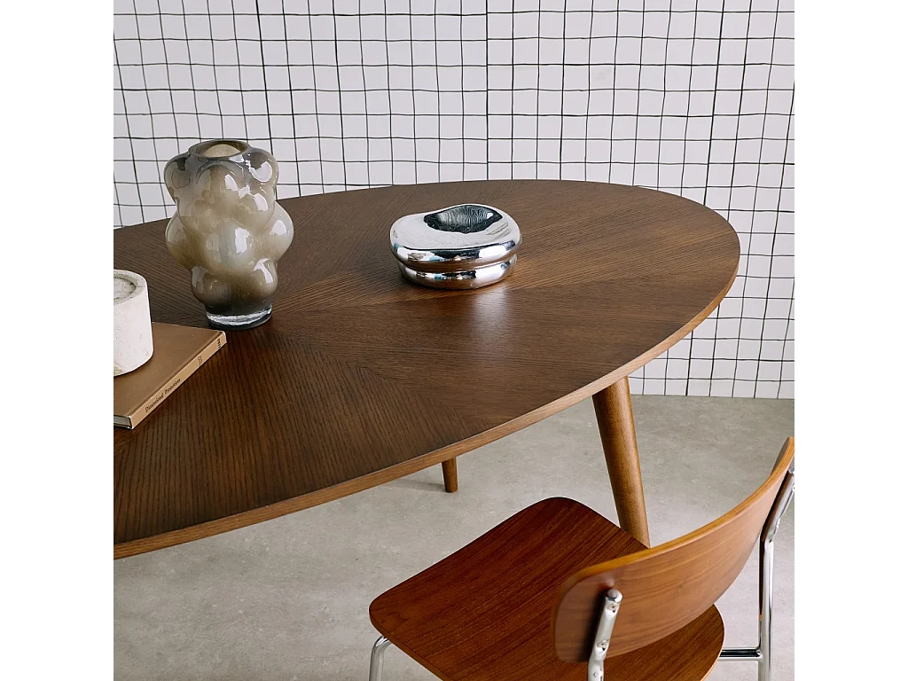 Mesa de comedor ovalada de madera de hevea y chapa de roble para 6