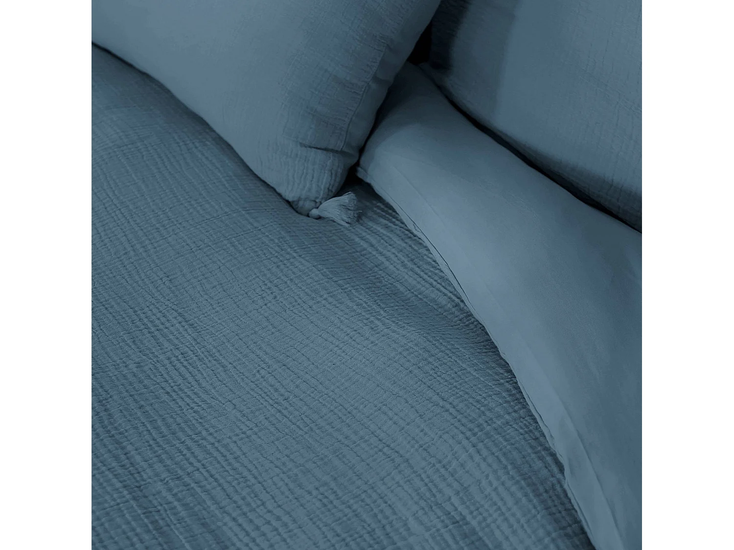 Parure de lit gaze de coton bleu foncé 140x200cm - Alix