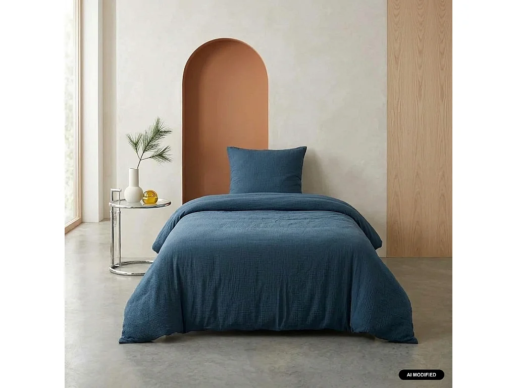 SET BIANCHERIA LETTO IN MUSSOLA DI COTONE BLU SCURO - 200X140X5 CM