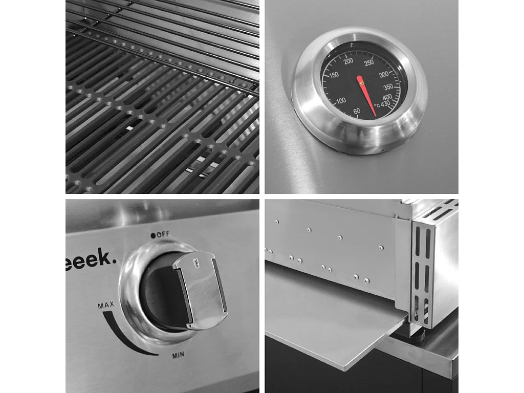 Barbacoa de gas de 4 quemadores de mesa + cocina exterior de acero,