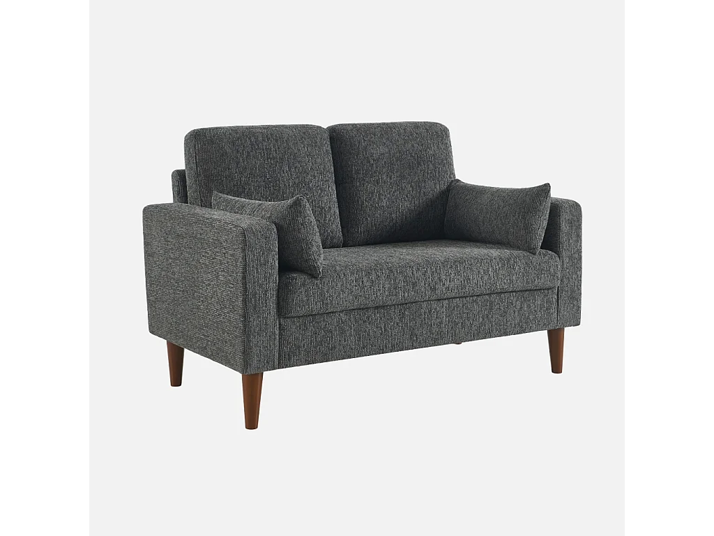 Divano in legno di hevea e ciniglia, 2 posti, grigio scuro