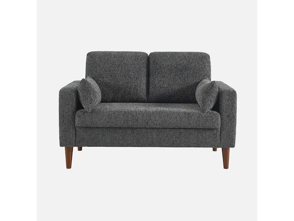 Divano in legno di hevea e ciniglia, 2 posti, grigio scuro