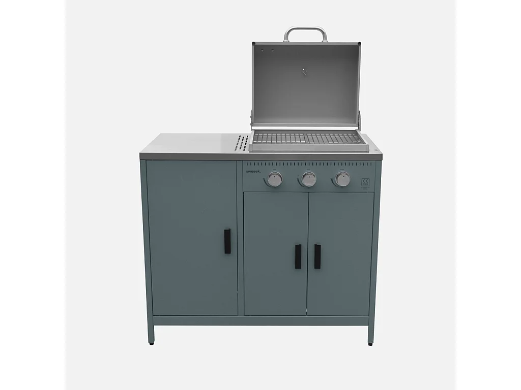 Cocina exterior 3 módulos de acero inoxidable con barbacoa de gas y