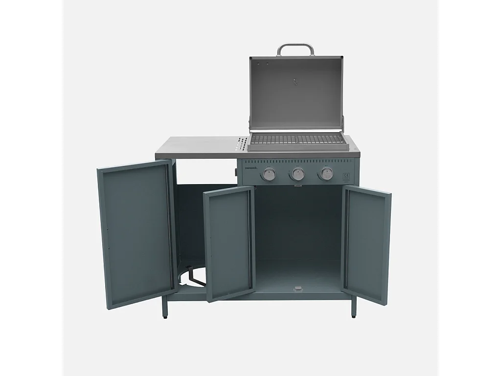 Cocina exterior 3 módulos de acero inoxidable con barbacoa de gas y