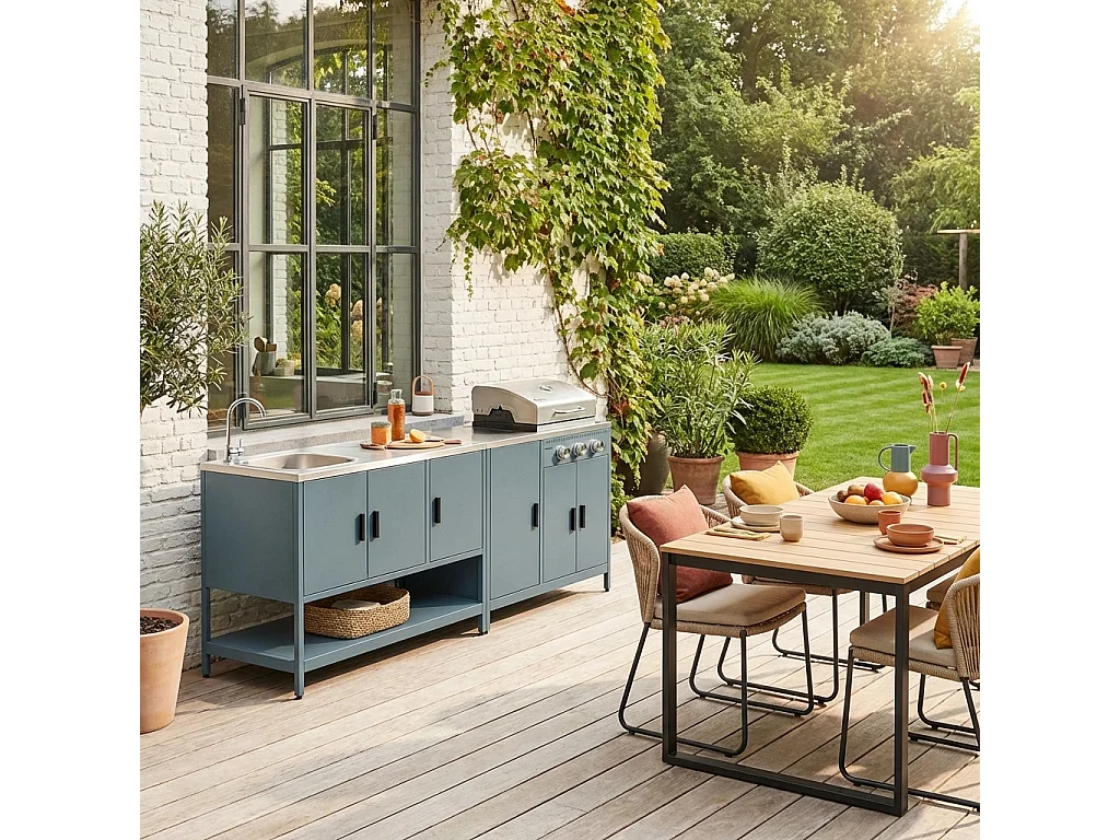 Cocina exterior 3 módulos de acero inoxidable con barbacoa de gas y