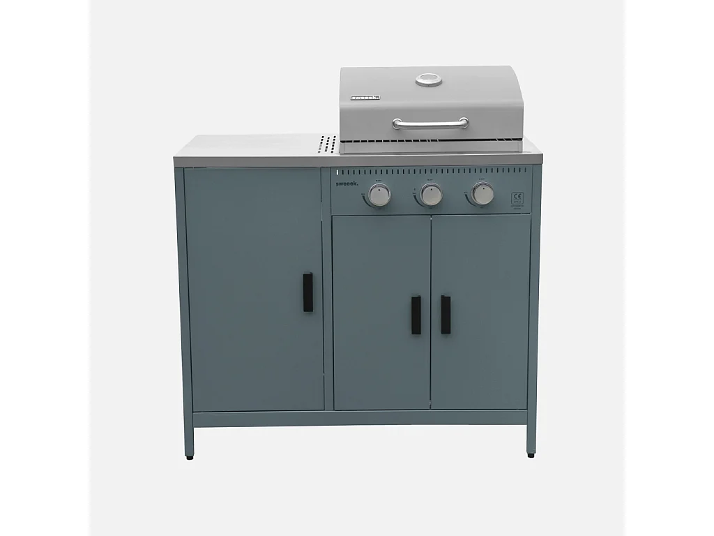 Cocina exterior 3 módulos de acero inoxidable con barbacoa gas azul