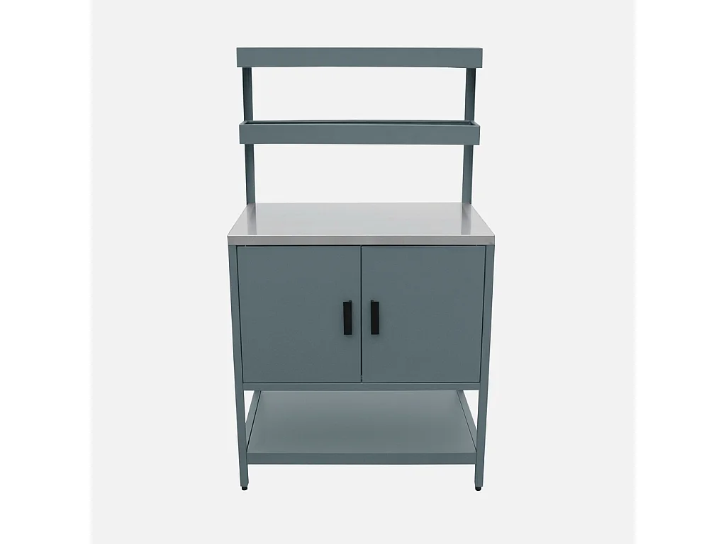 Cuisine d'extérieure en acier bleu gris avec 2 étagères suspendues et 2 portes L80cm