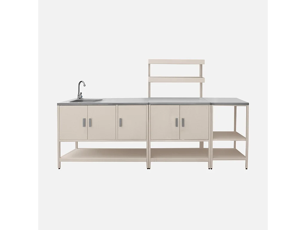 Cocina exterior de 3 módulos de acero inoxidable beige