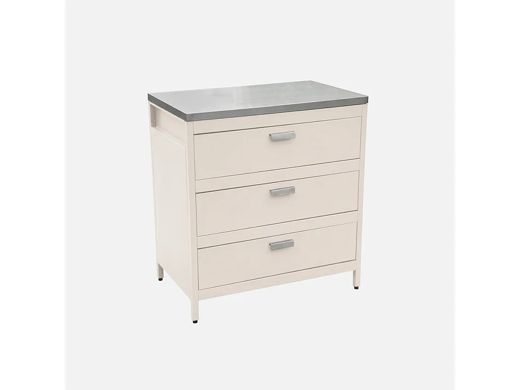 Cuisine d'extérieure en acier beige avec 3 tiroirs L80cm