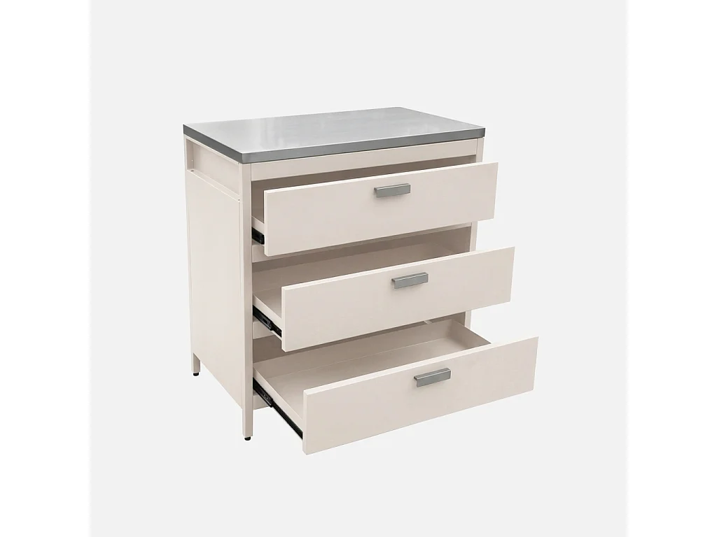 Cuisine d'extérieure en acier beige avec 3 tiroirs L80cm