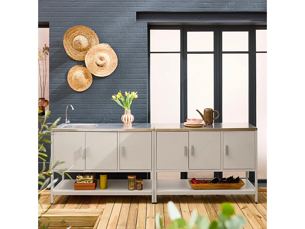 Cuisine extérieure 2 modules en acier inoxydable beige