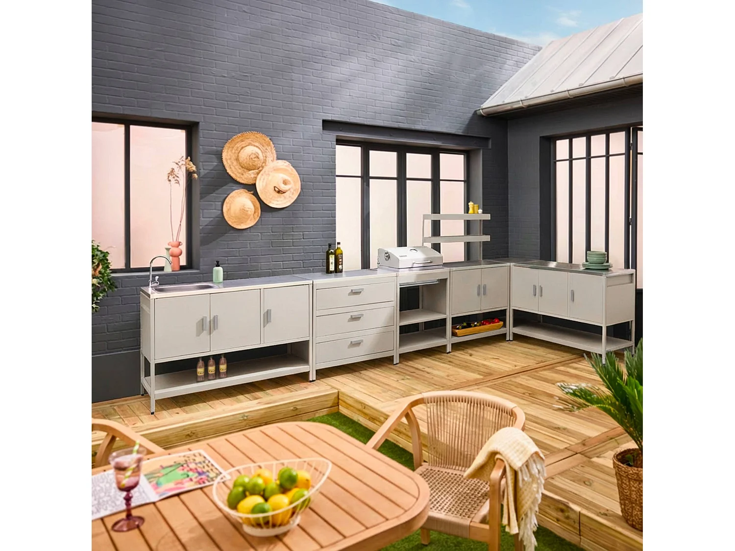 Cocina exterior 6 módulos de acero inoxidable con barbacoa de carbón