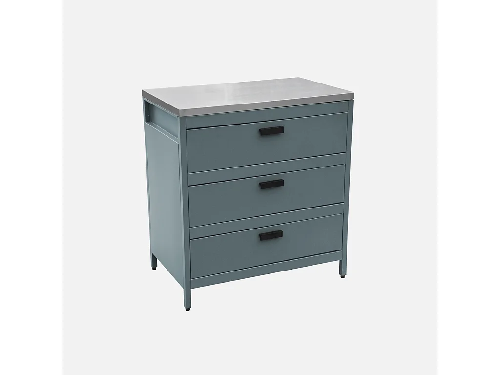Cuisine d'extérieure en acier bleu gris avec 3 tiroirs L80cm