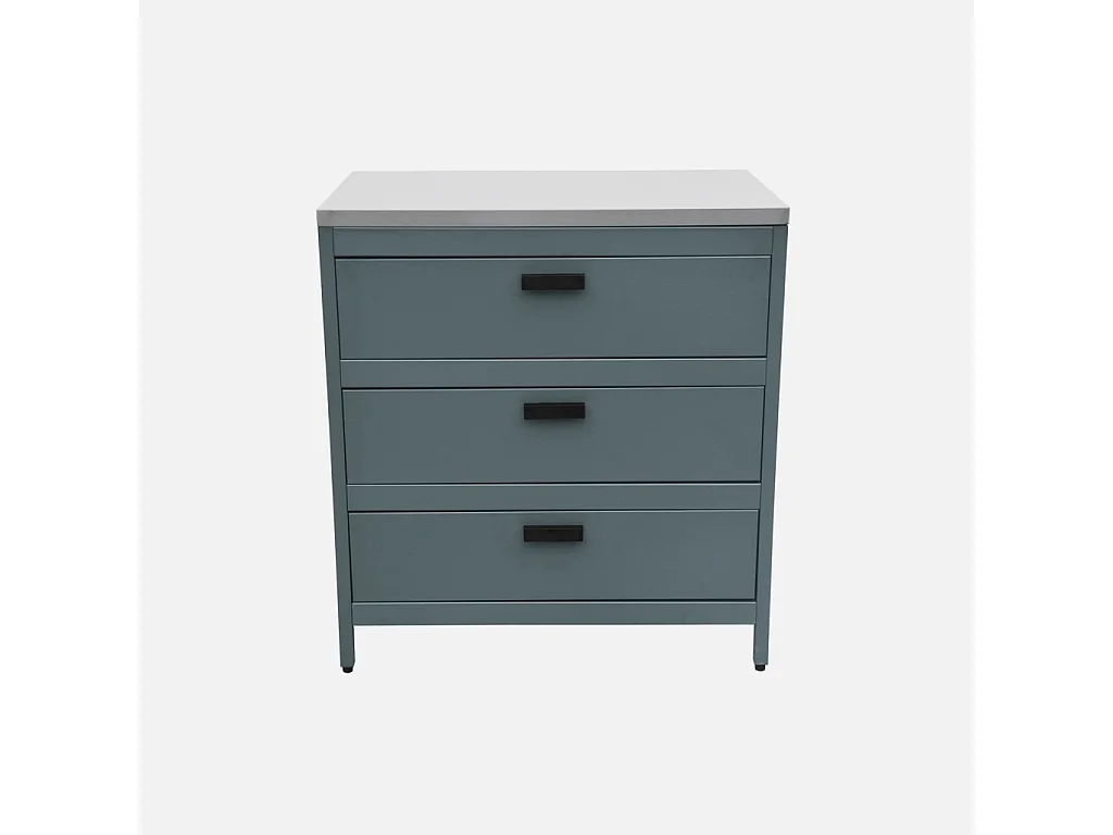 Cuisine d'extérieure en acier bleu gris avec 3 tiroirs L80cm