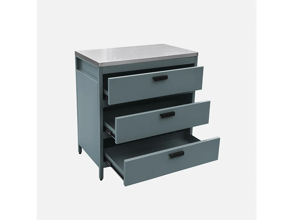 Cuisine d'extérieure en acier bleu gris avec 3 tiroirs L80cm