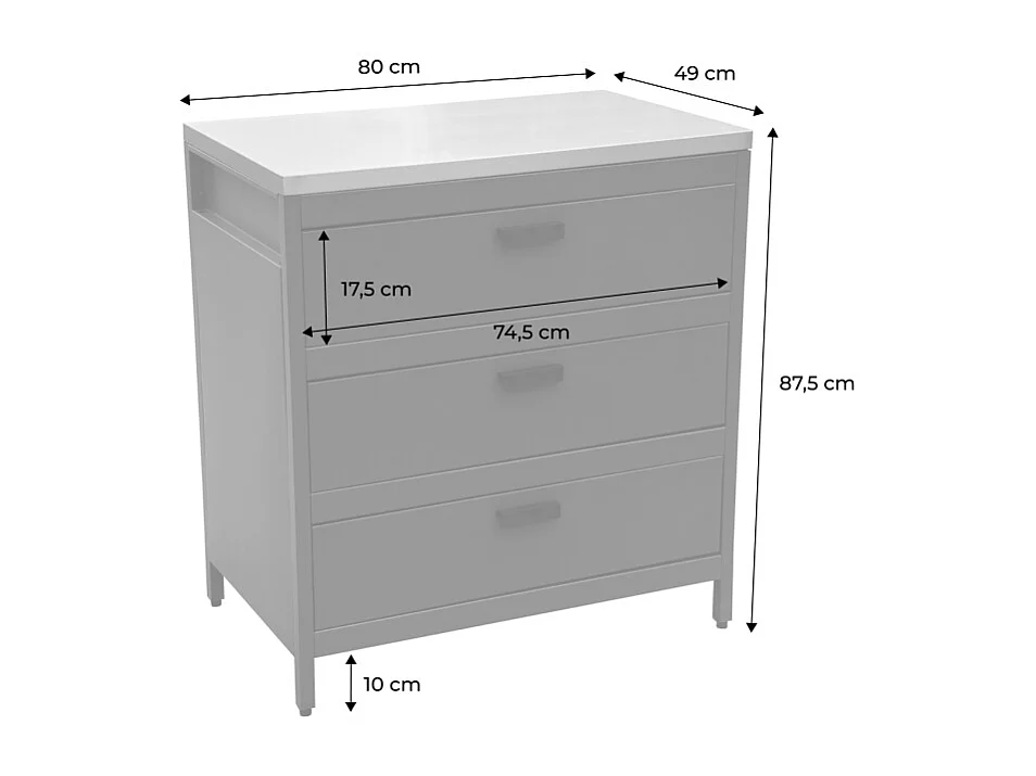 Cuisine d'extérieure en acier bleu gris avec 3 tiroirs L80cm