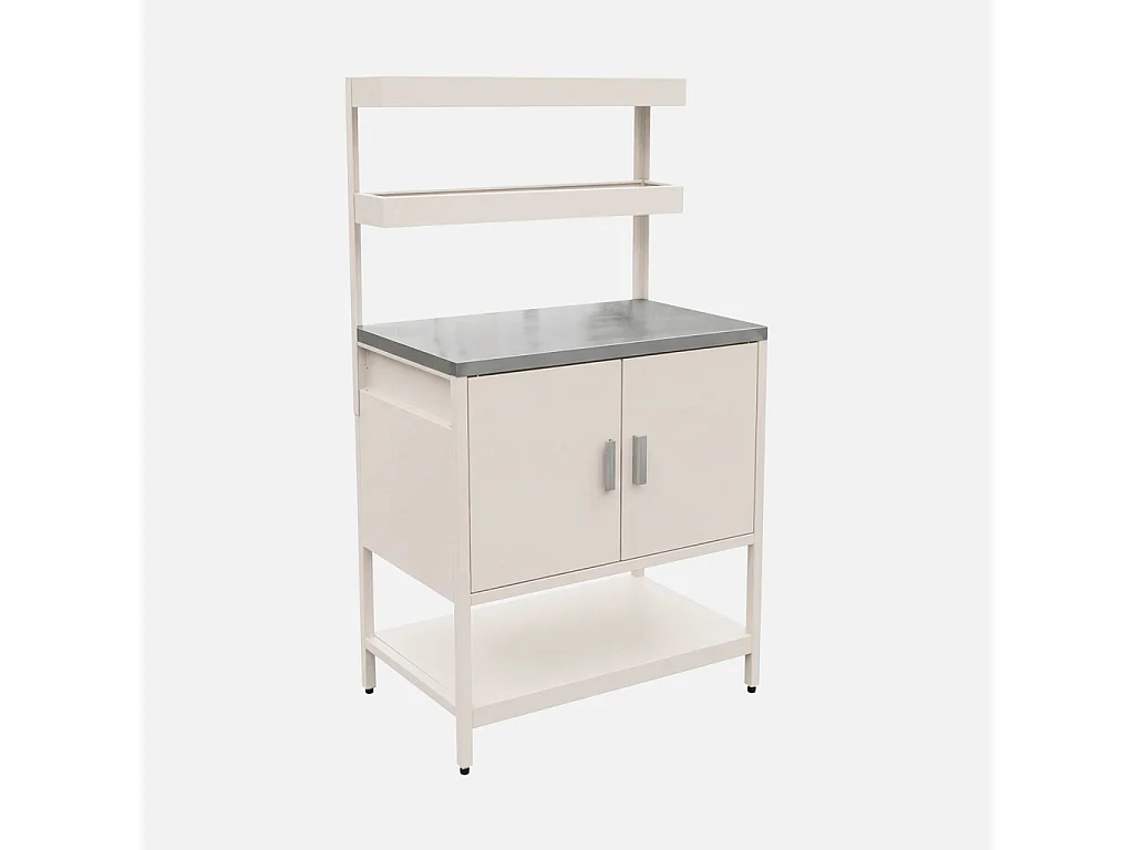 Cuisine d'extérieure en acier beige avec 2 étagères suspendues et 2 portes L80cm