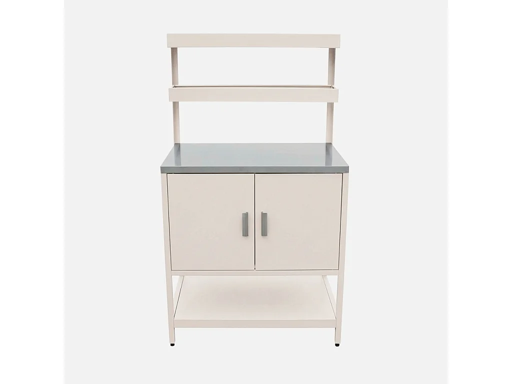 Cuisine d'extérieure en acier beige avec 2 étagères suspendues et 2 portes L80cm