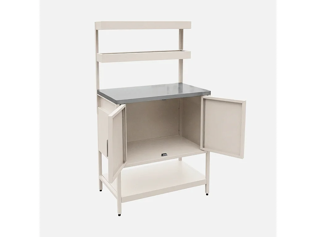 Cuisine d'extérieure en acier beige avec 2 étagères suspendues et 2 portes L80cm