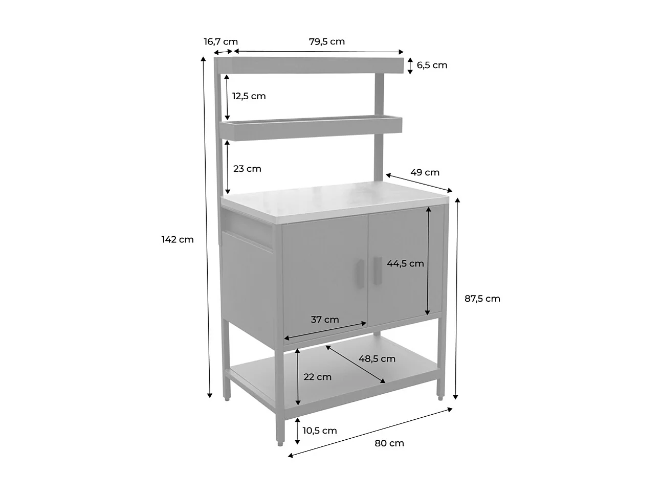 Cuisine d'extérieure en acier beige avec 2 étagères suspendues et 2 portes L80cm