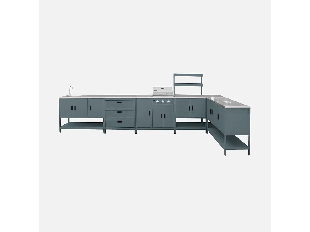 Cocina exterior 6 módulos de acero inoxidable con barbacoa de gas azul
