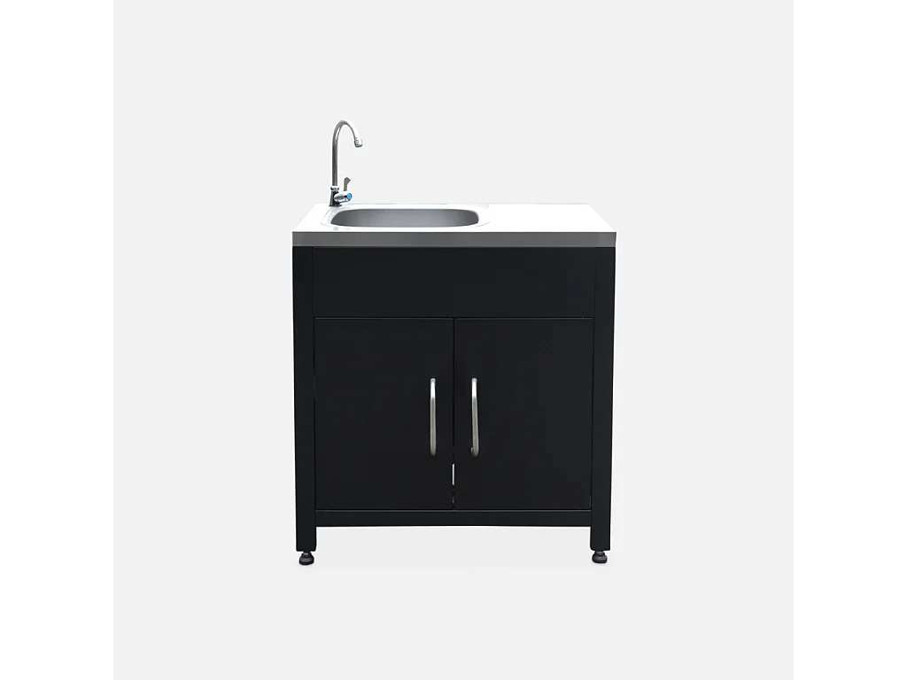 Ensemble de meubles de cuisine extérieure en acier inoxydable 7 modules avec barbecue au gaz 4 brûleurs et housse de protection