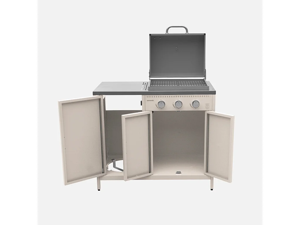 Cocina exterior 3 módulos de acero inoxidable con barbacoa de gas y