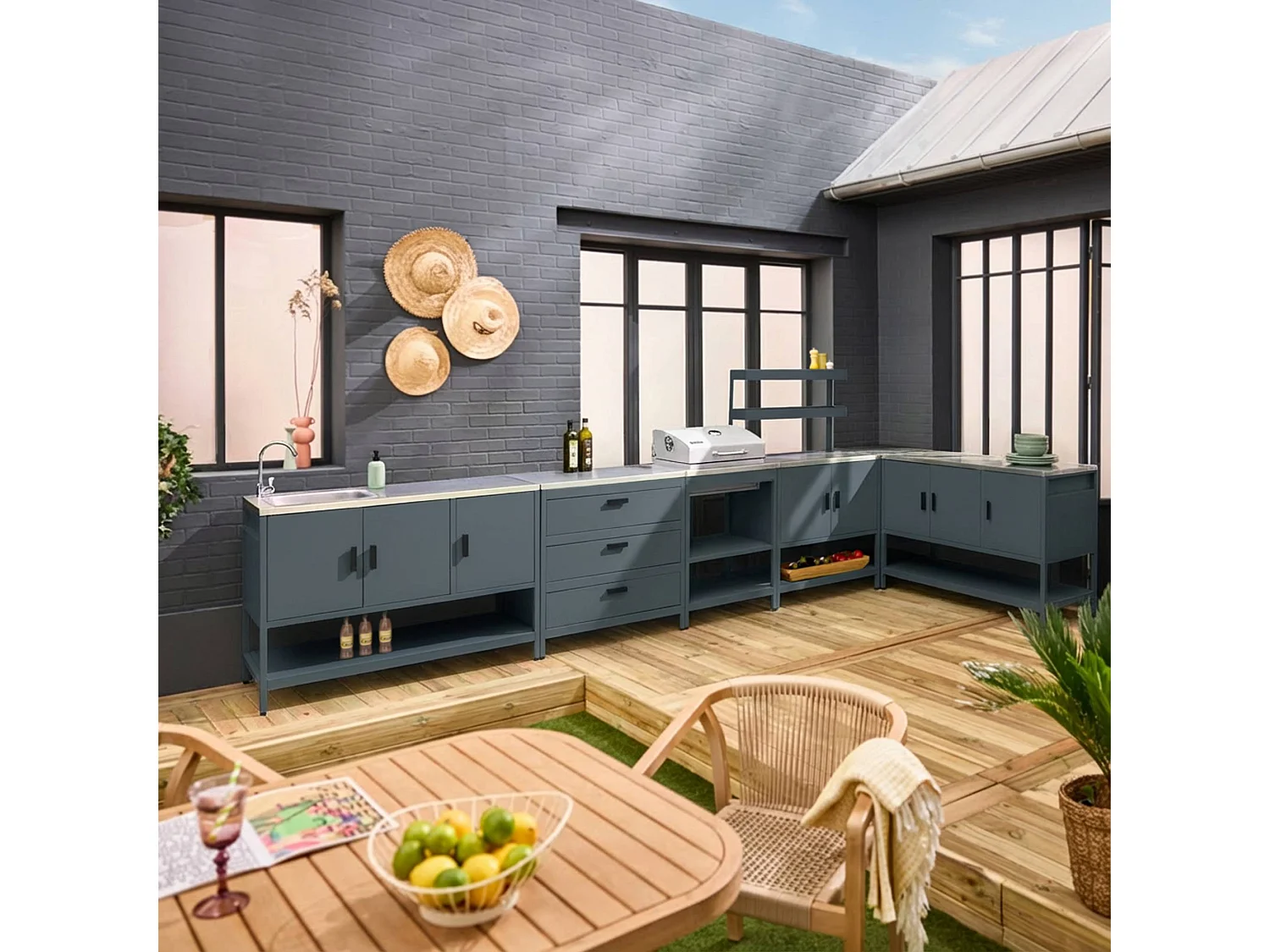Cocina exterior 6 módulos de acero inoxidable con barbacoa de carbón
