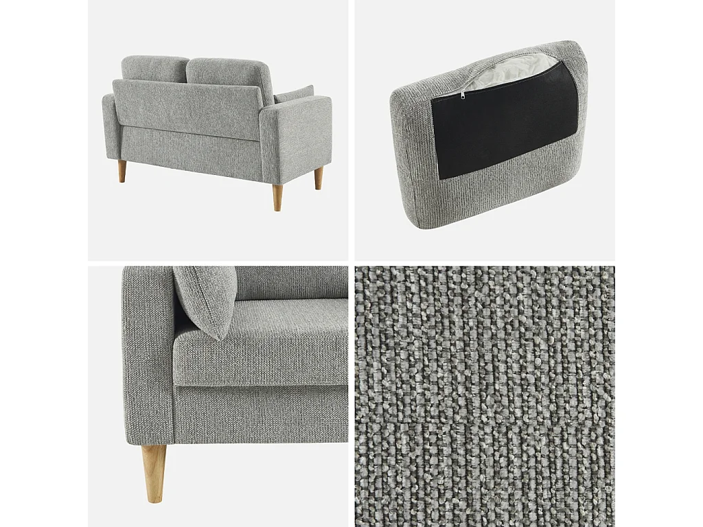 Divano in legno di hevea e ciniglia, 2 posti