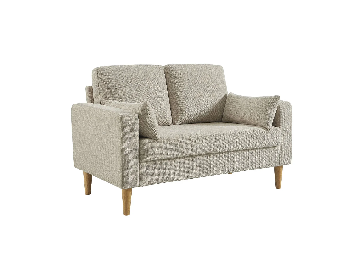 Sofá de madera de hevea y tela chenilla, 2 plazas beige