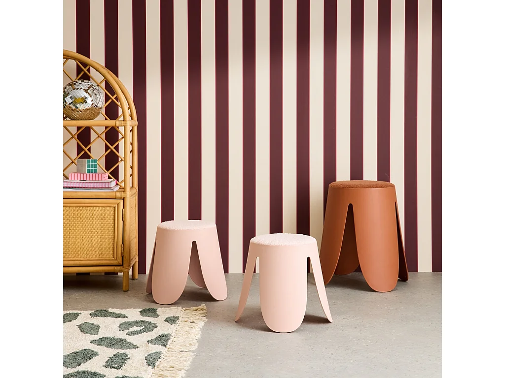 Sgabello impilabile per bambini in bouclé testurizzato, set di 2, rosa