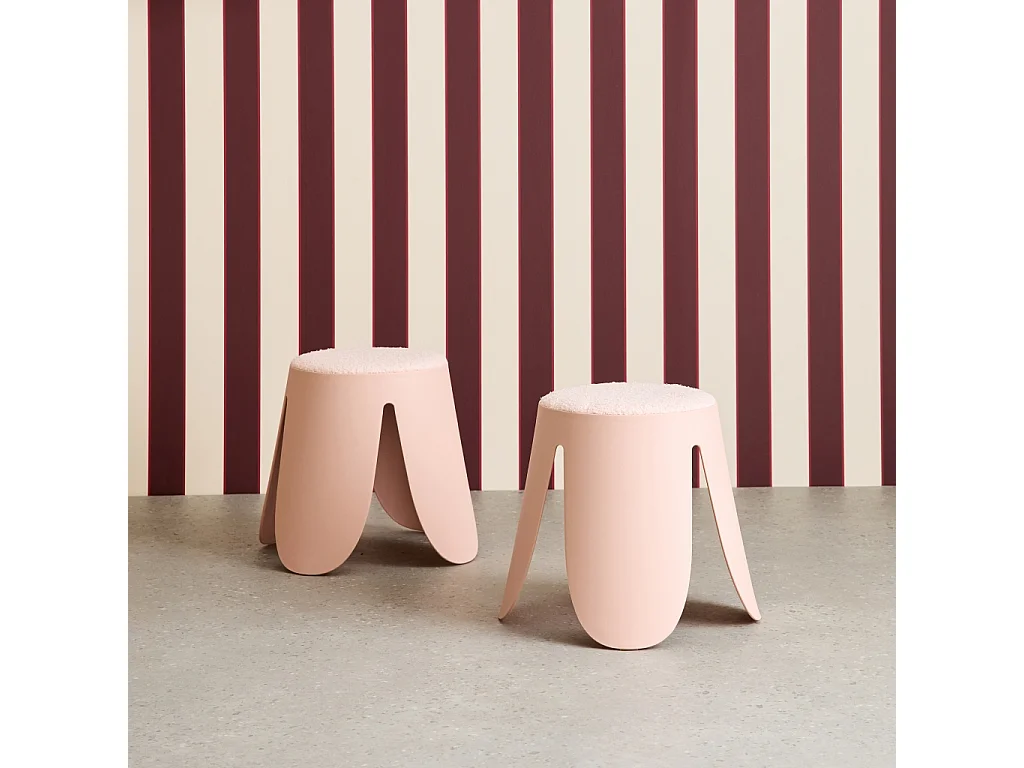 Sgabello impilabile per bambini in bouclé testurizzato, set di 2, rosa