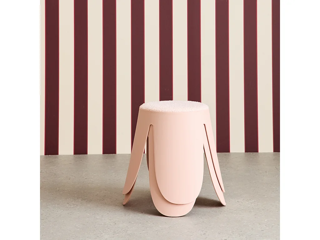 Sgabello impilabile per bambini in bouclé testurizzato, set di 2, rosa