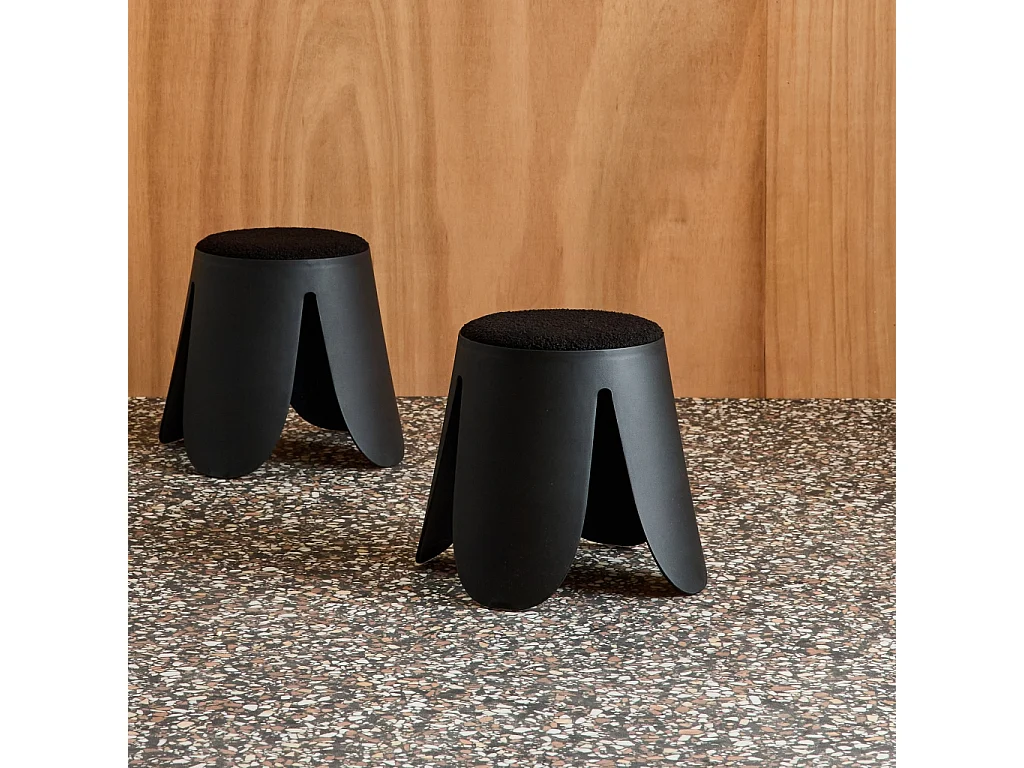 Sgabello impilabile per bambini in bouclé testurizzato, set di 2, nero