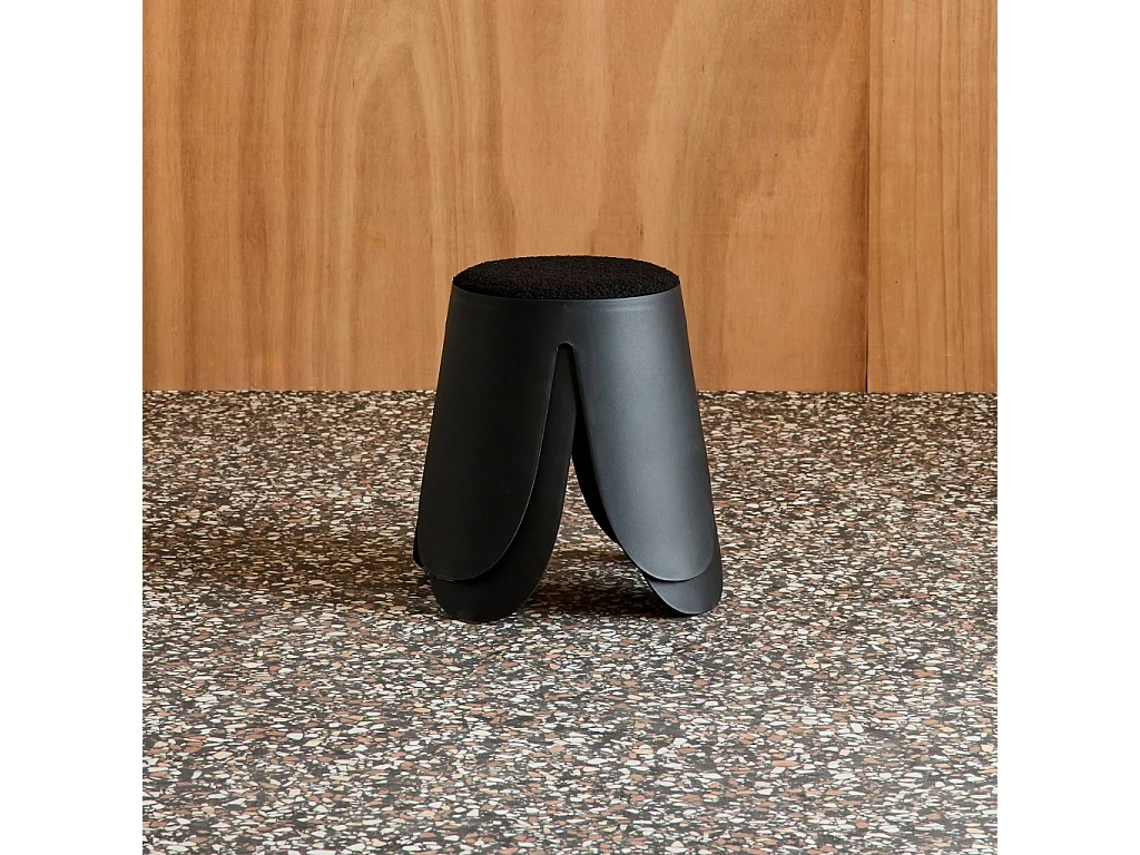 Sgabello impilabile per bambini in bouclé testurizzato, set di 2, nero