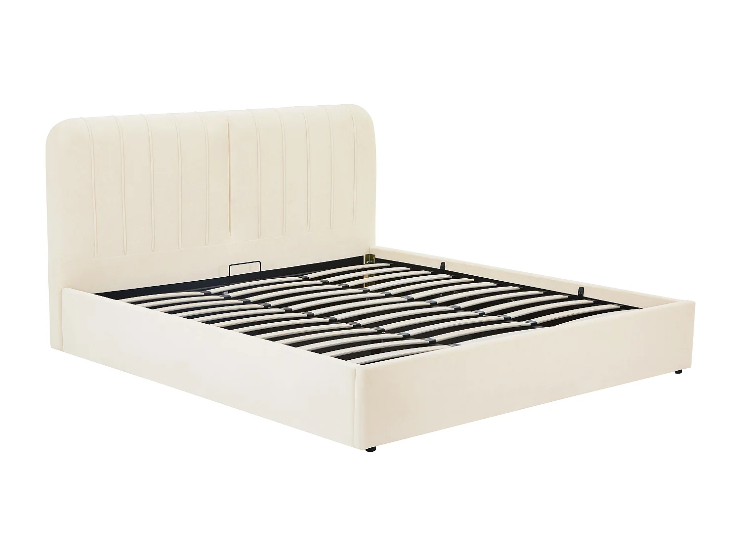 Lit coffre 180 x 200 cm - Tissu effet velours - Beige - SORYLA