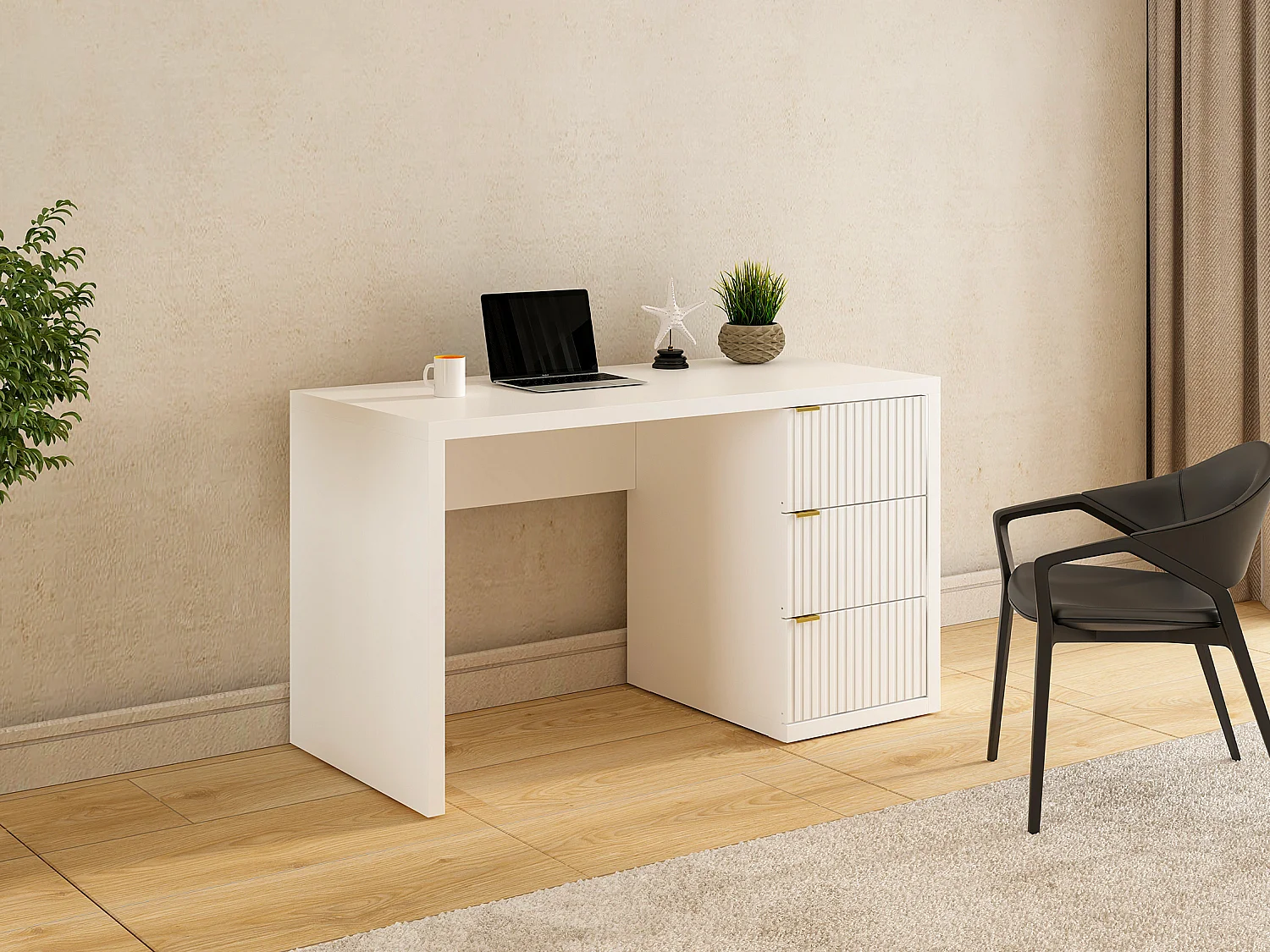 Bureau avec 3 tiroirs - Blanc - MABELI