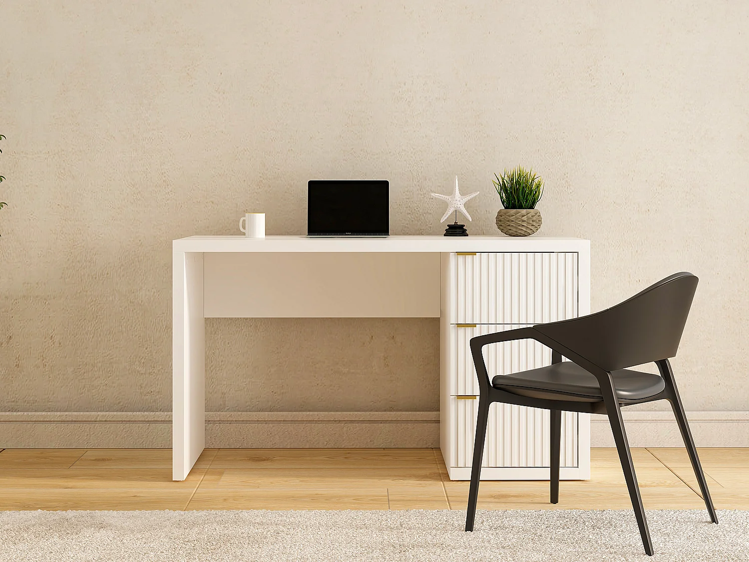Bureau avec 3 tiroirs - Blanc - MABELI