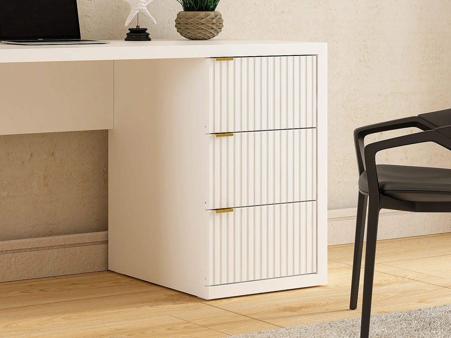 Bureau avec 3 tiroirs - Blanc - MABELI